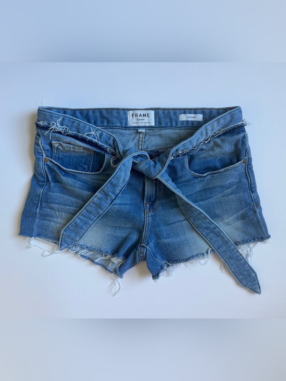 Frame Blue Denim Le Cutoff Tie-Waist Shorts